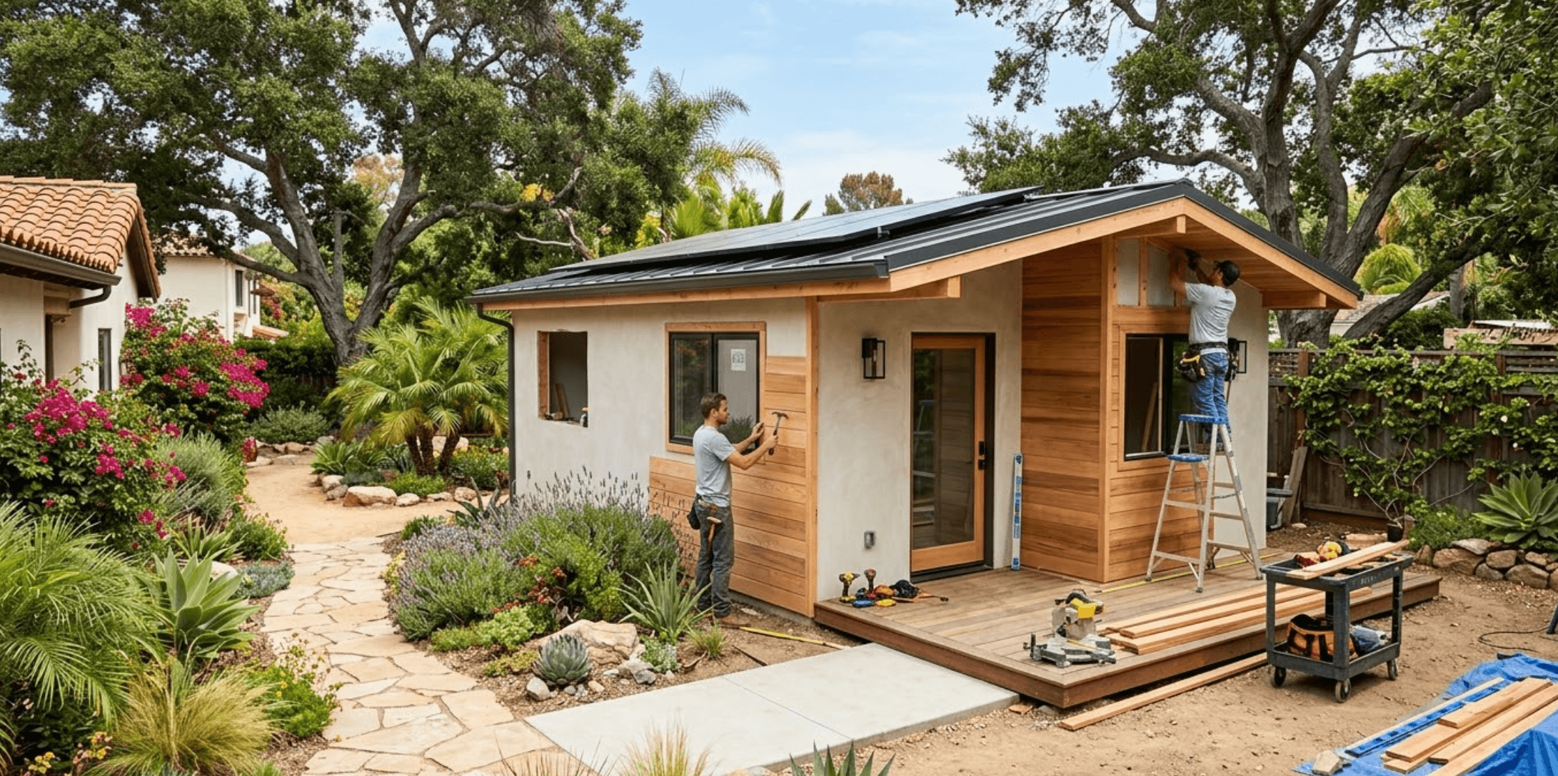 ADU being constructed in California backyard